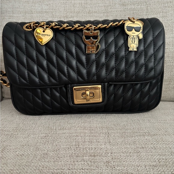 Karl Lagerfeld Black Quilted Chain Shoulder Bag - Picture 9 of 9